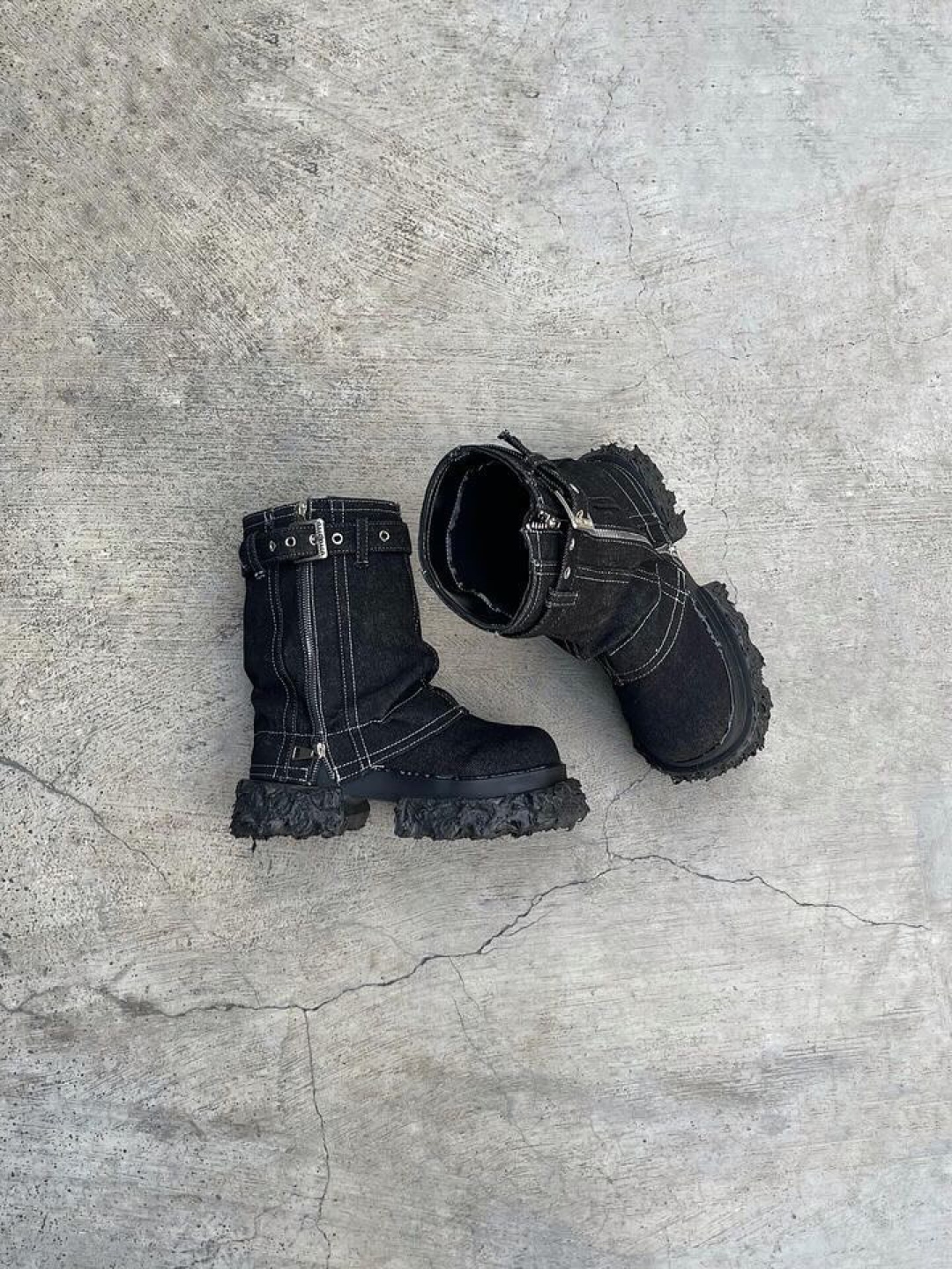 Custom Denim Boots with Chunky Sole