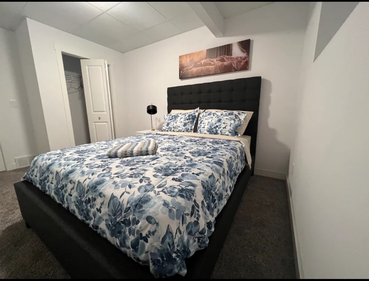 Queen Size Bed Frame with Headboard, side table and lamp - photo 2