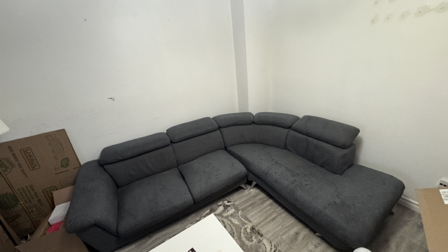 Grey L-Shaped Sectional Sofa - photo 2