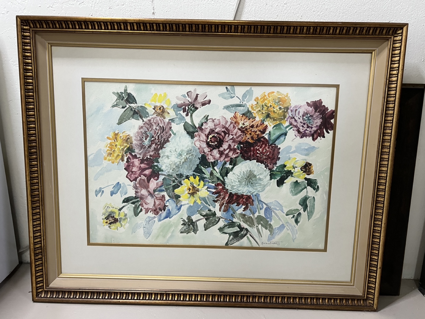 Helen Everette Framed Watercolor Floral Painting