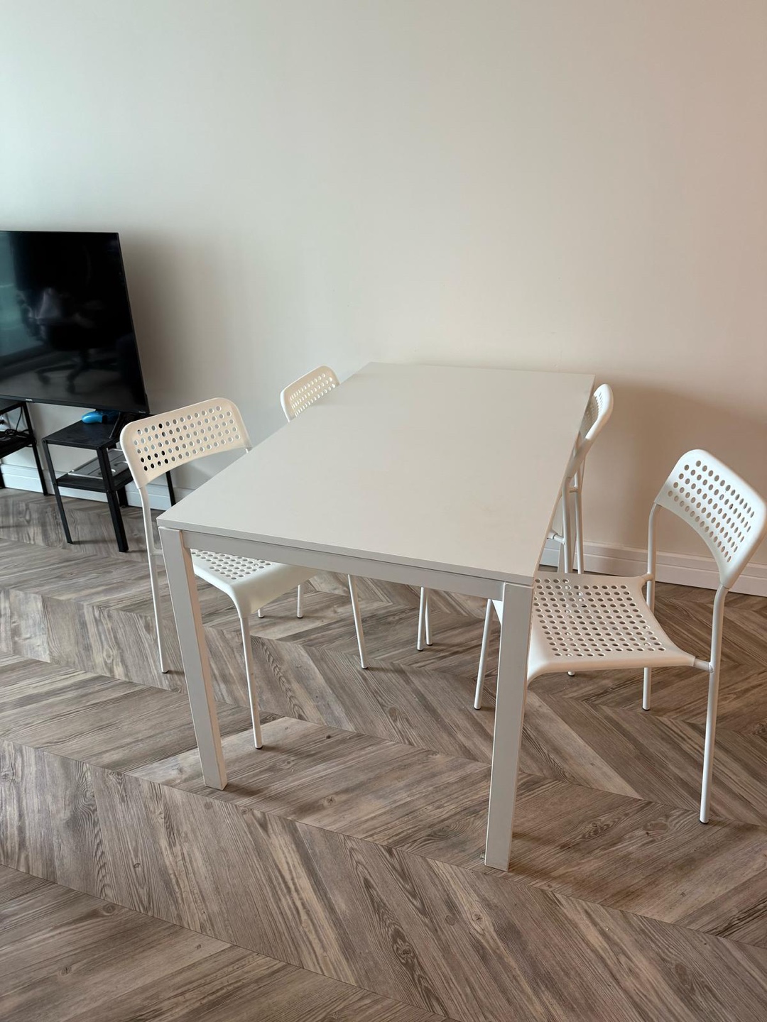 White Dining Table Set with Four Chairs