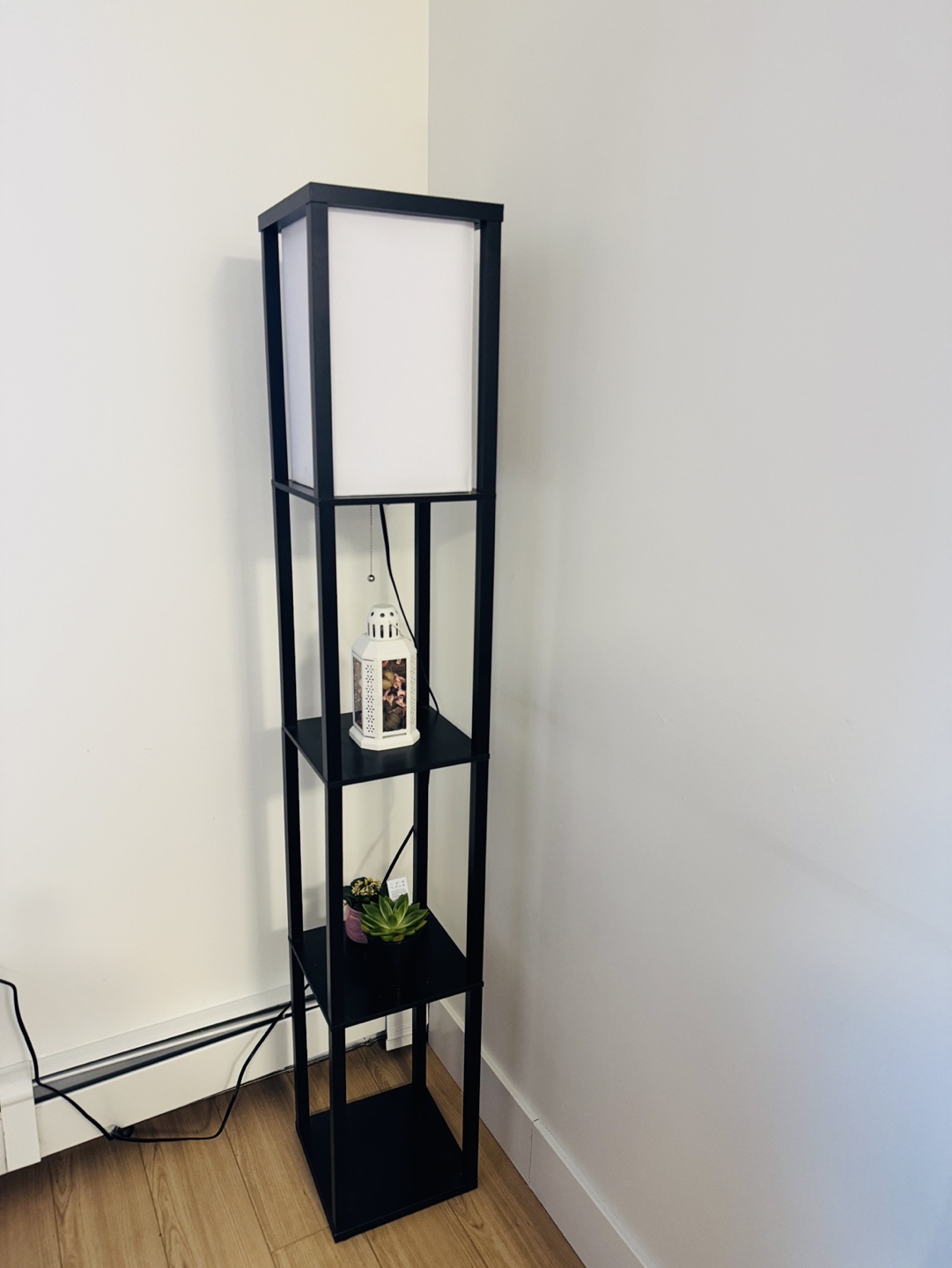 Black Floor Lamp with Shelves