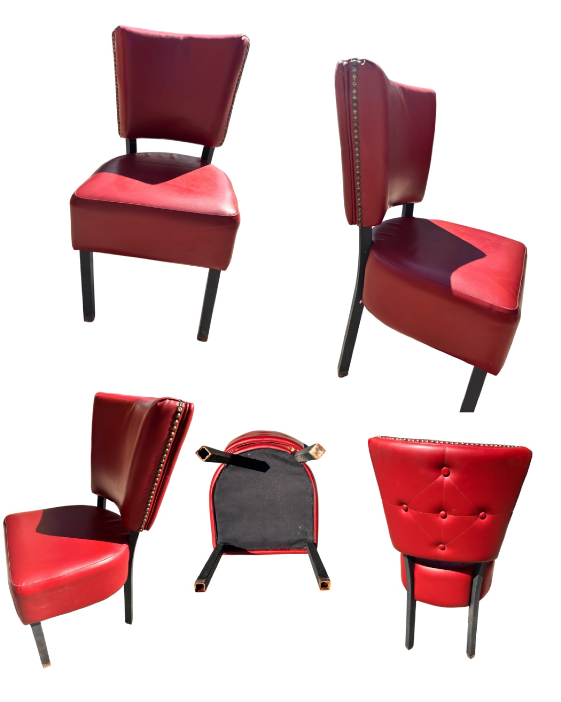 Set of Four Red Leather Dining Chairs - photo 3