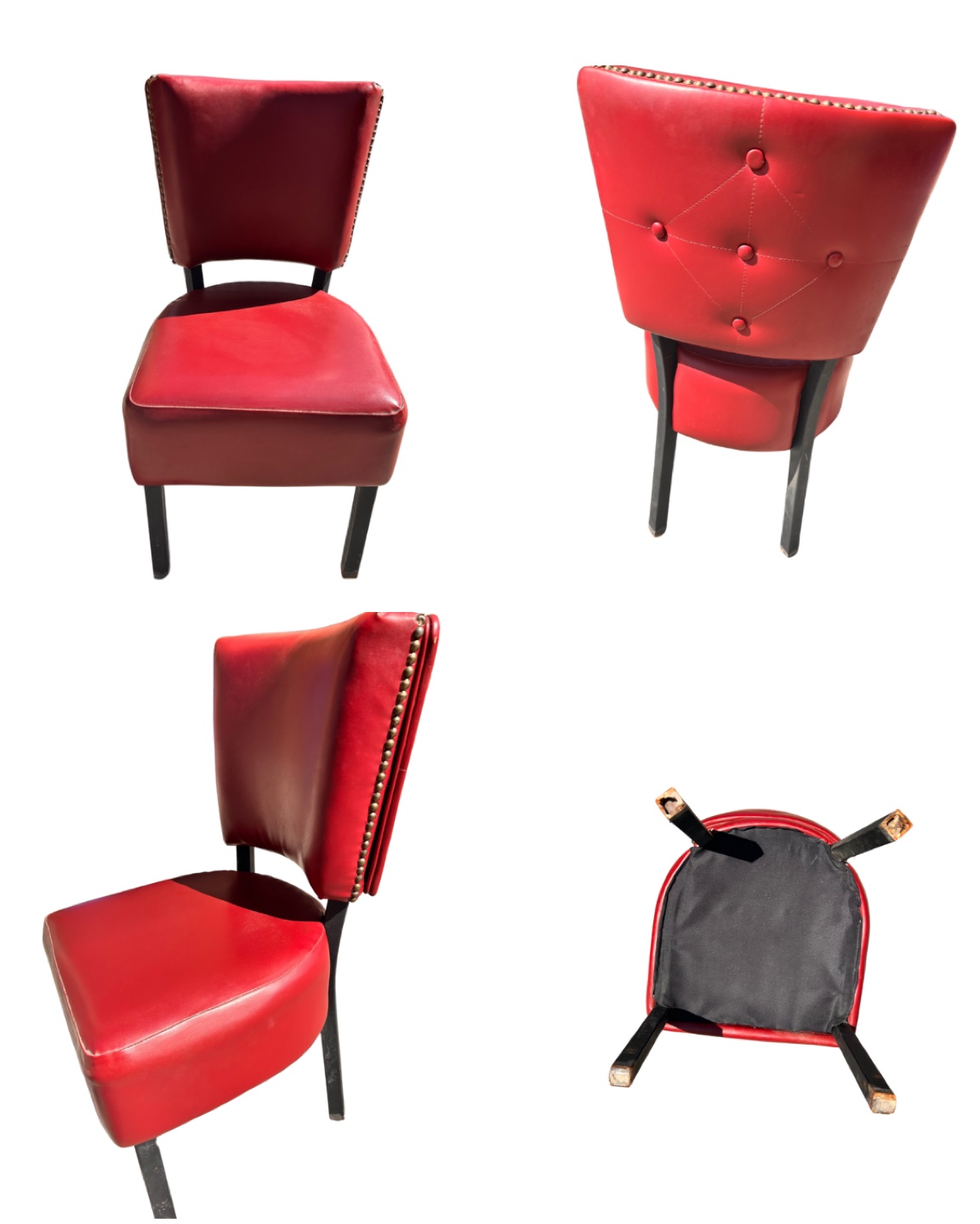 Set of Four Red Leather Dining Chairs - photo 4