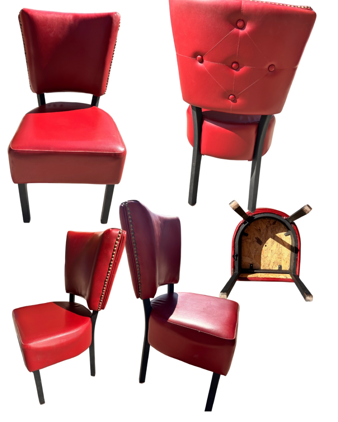 Set of Four Red Leather Dining Chairs - photo 2