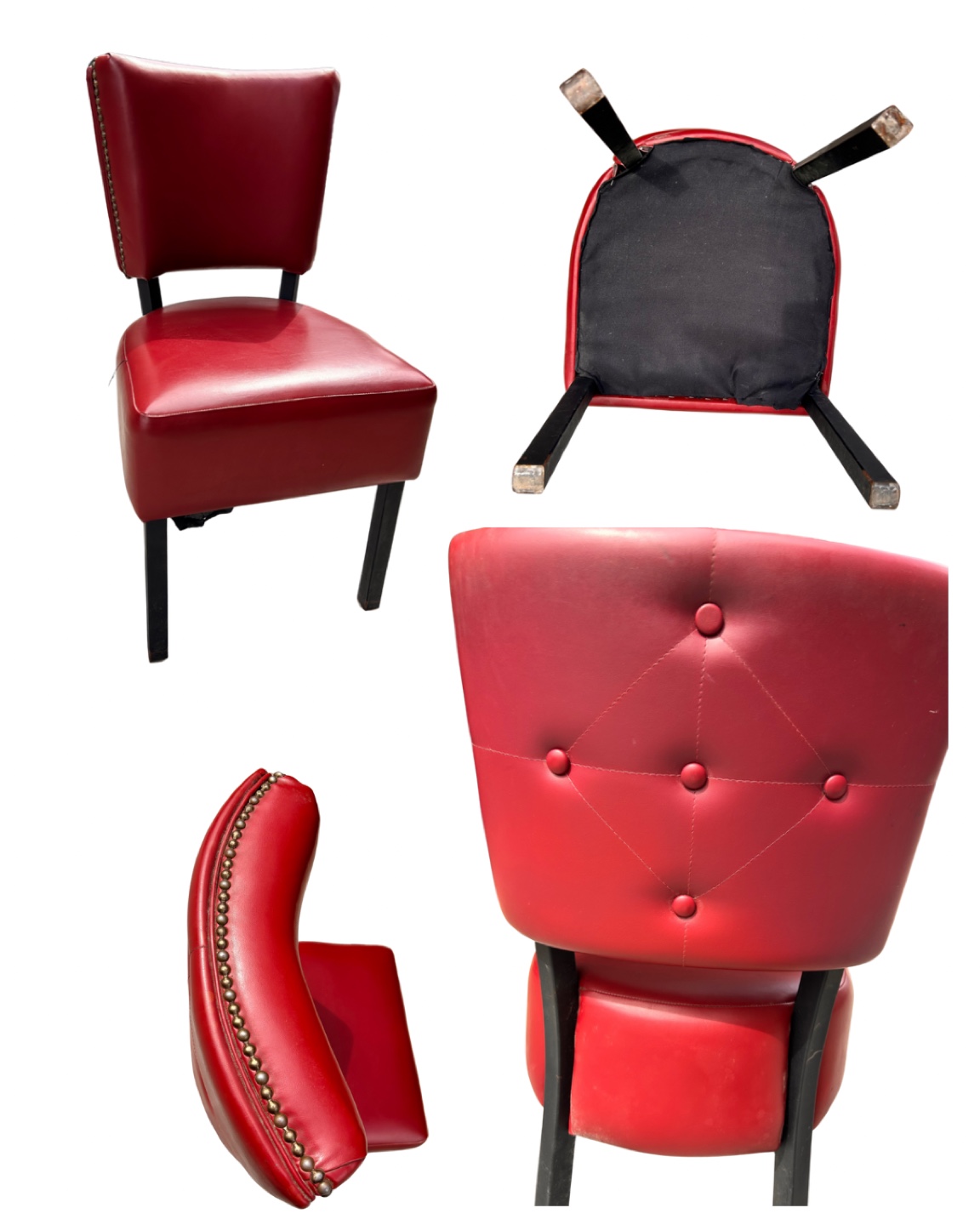 Set of Four Red Leather Dining Chairs - photo 5