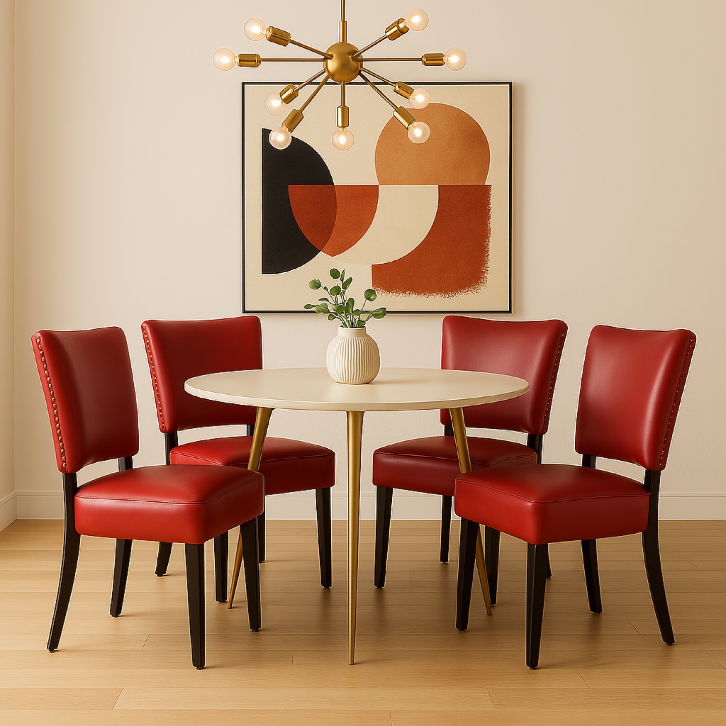 Set of Four Red Leather Dining Chairs