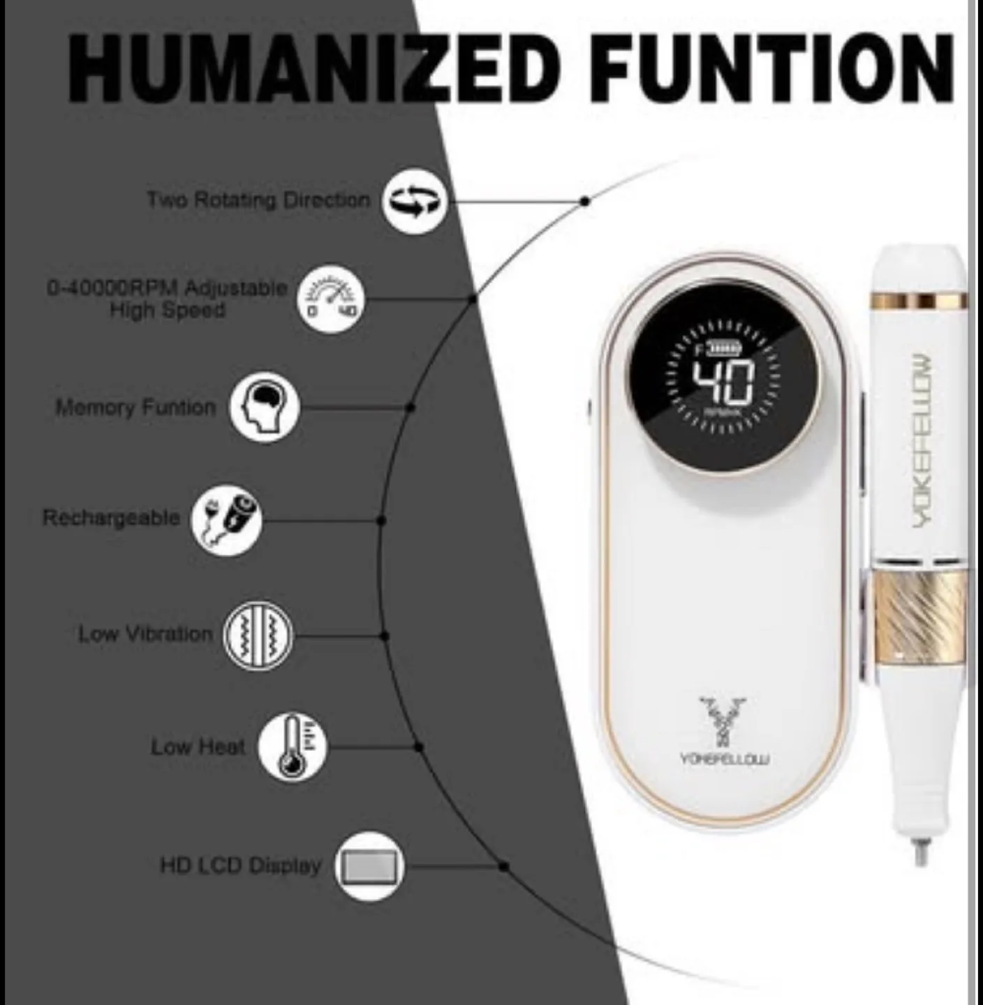 YONEFELLOW Rechargeable Electric Nail Drill Kit image indicator(5)