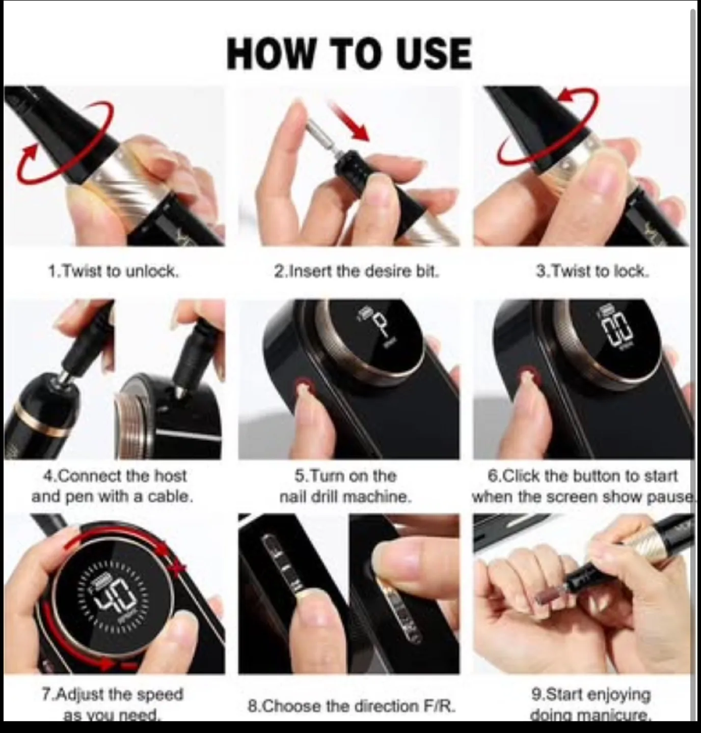 YONEFELLOW Rechargeable Electric Nail Drill Kit image indicator(2)