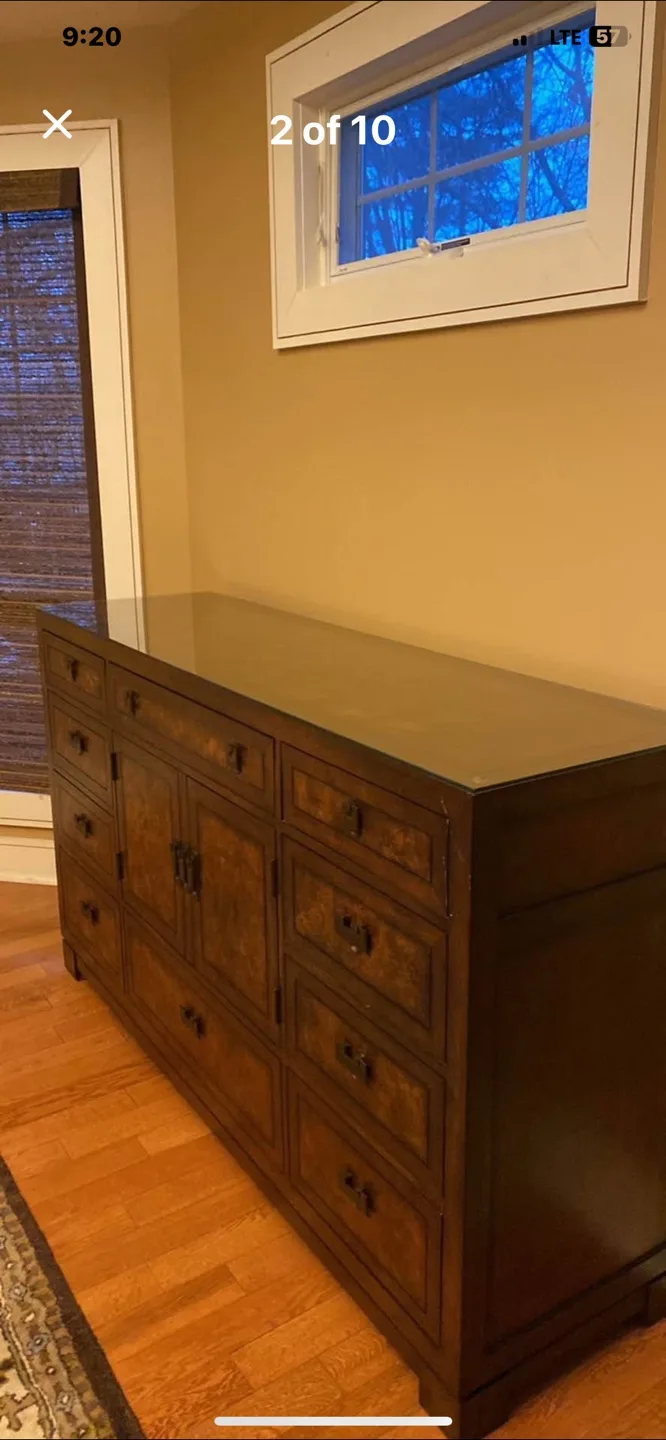 Beautiful Wood Dresser with Glass Top image indicator(2)