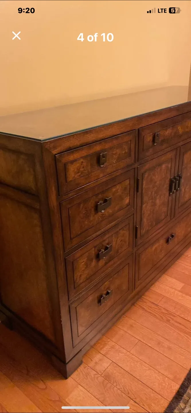 Beautiful Wood Dresser with Glass Top image indicator(4)