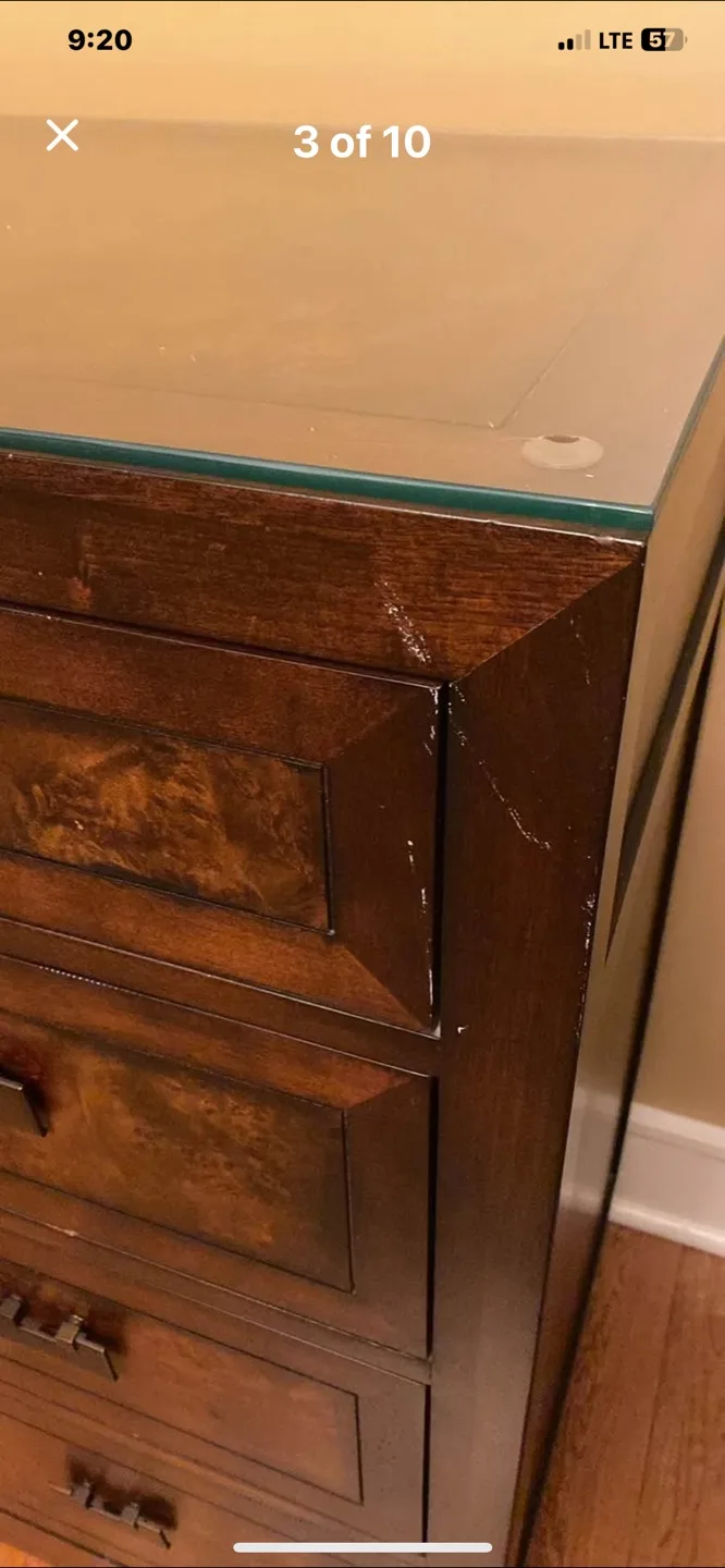 Beautiful Wood Dresser with Glass Top image indicator(5)