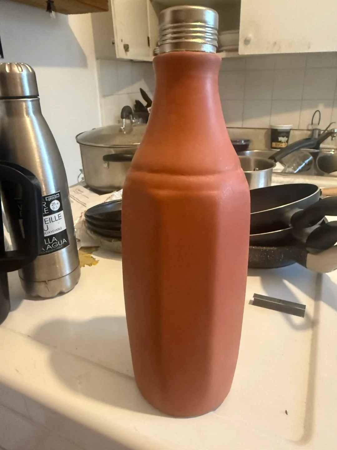 Terracotta Water Bottle with Stainless Steel Lid thumbnail
