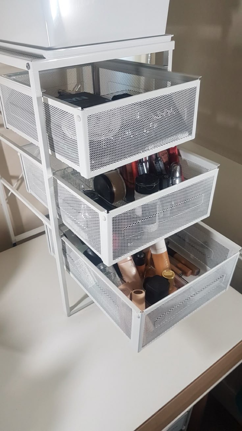 White Metal Rolling 3-Drawer Organizer