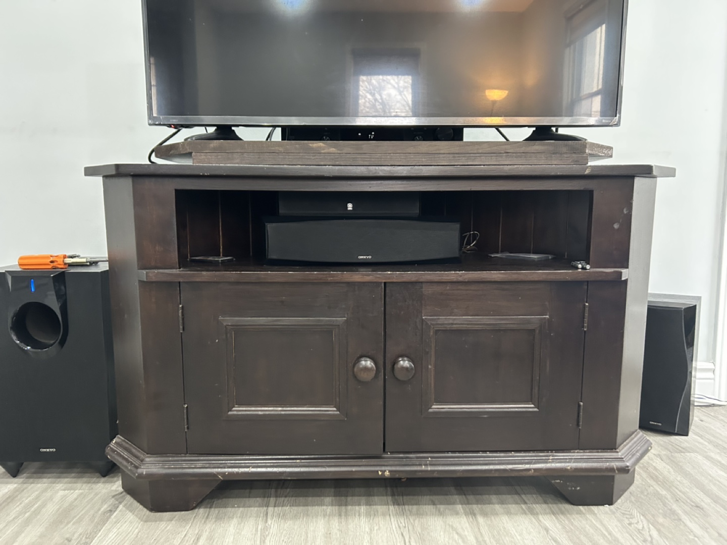 Dark Brown Corner TV Stand