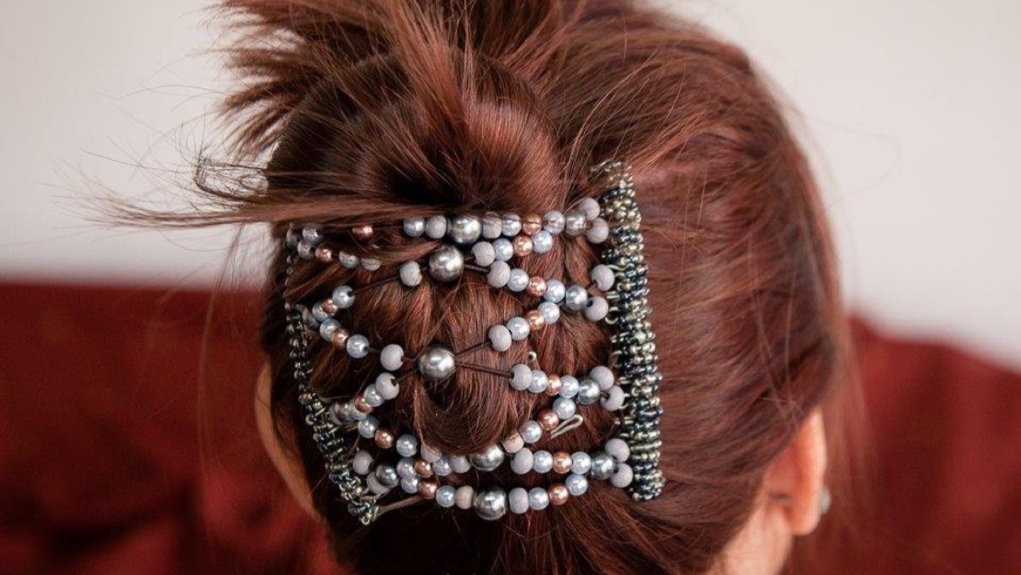 Beaded Hair Clip - Blue, White & Silver - photo 4