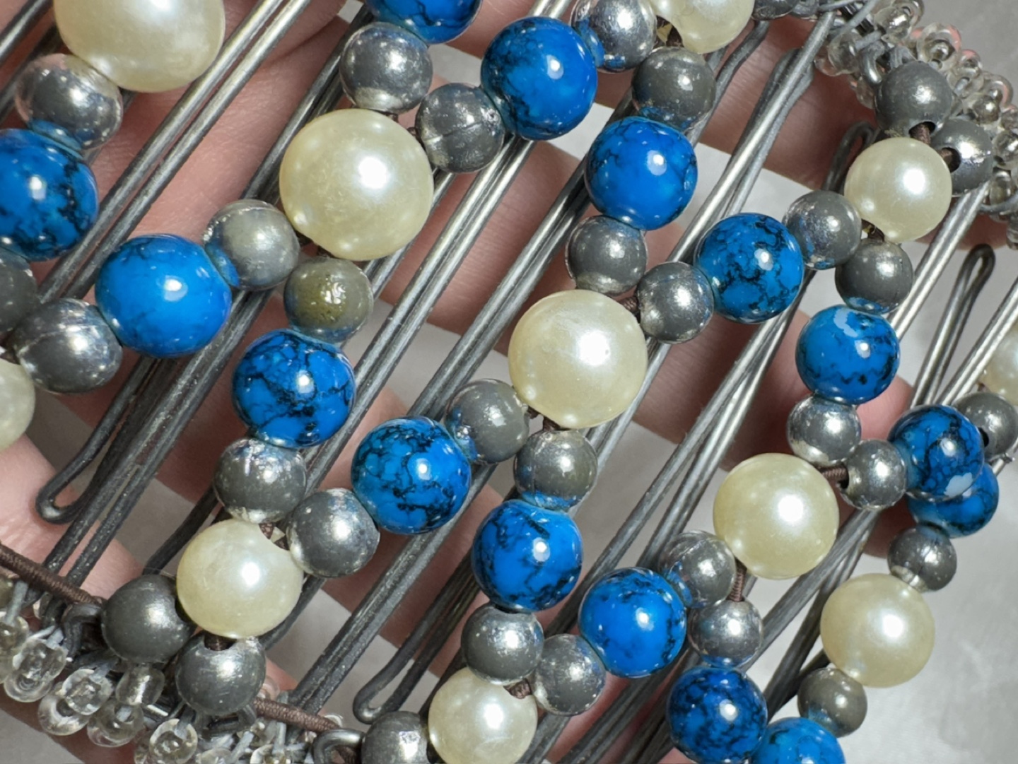 Beaded Hair Clip - Blue, White & Silver - photo 3