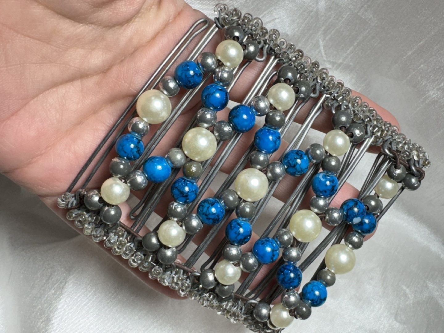 Beaded Hair Clip - Blue, White & Silver - photo 2