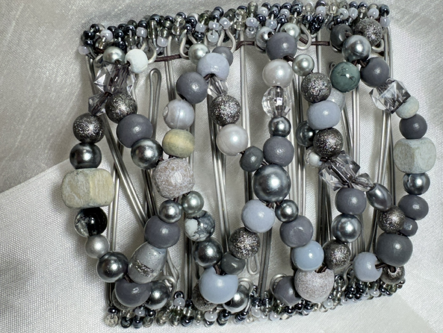 Hand made Beaded Silver Hair Clip AAA QUALITY - photo 3
