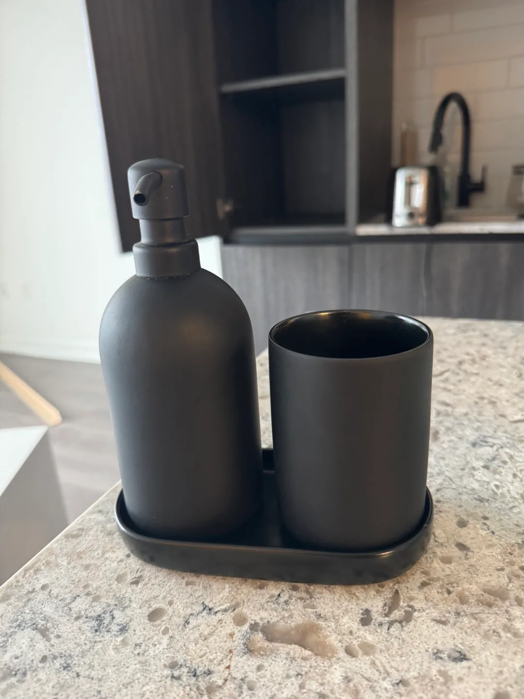 Matte Black Soap Dispenser and Tumbler Set thumbnail