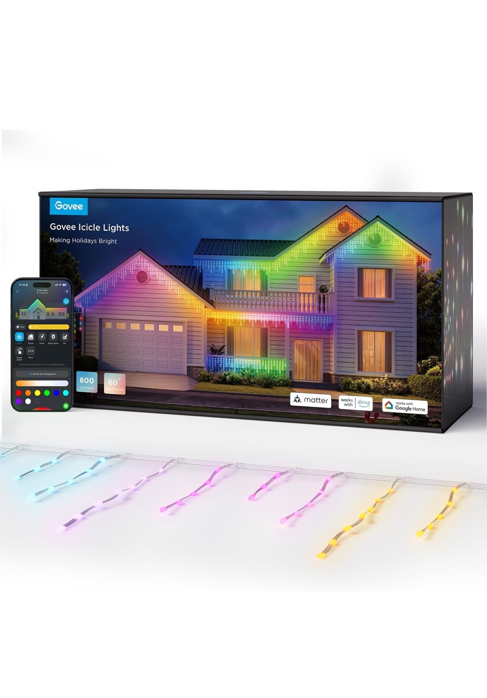 Govee 66ft Smart WiFi Icicle Lights - Multicolour