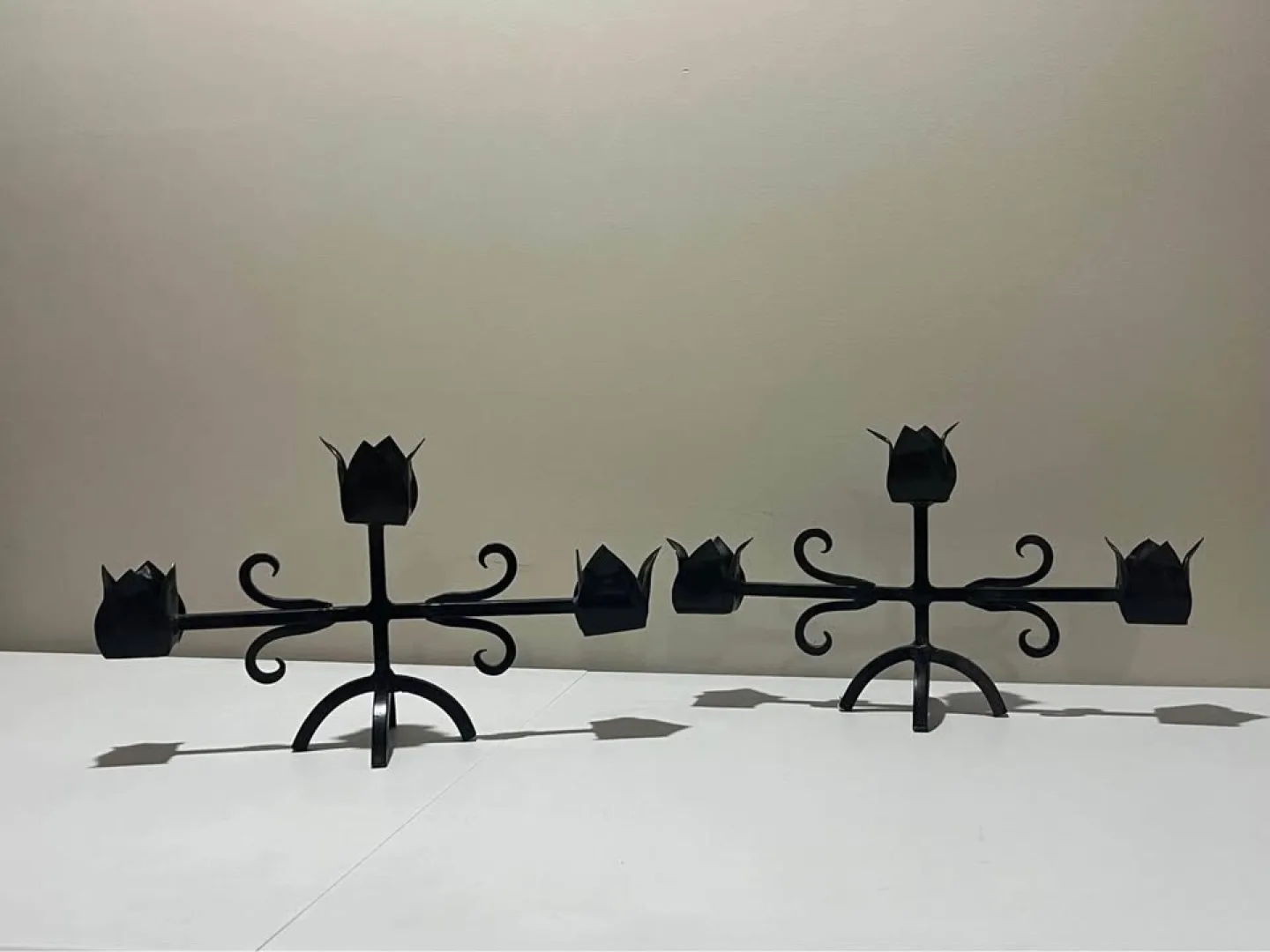 Pair of Vintage Black Metal Candle Holders image indicator(2)