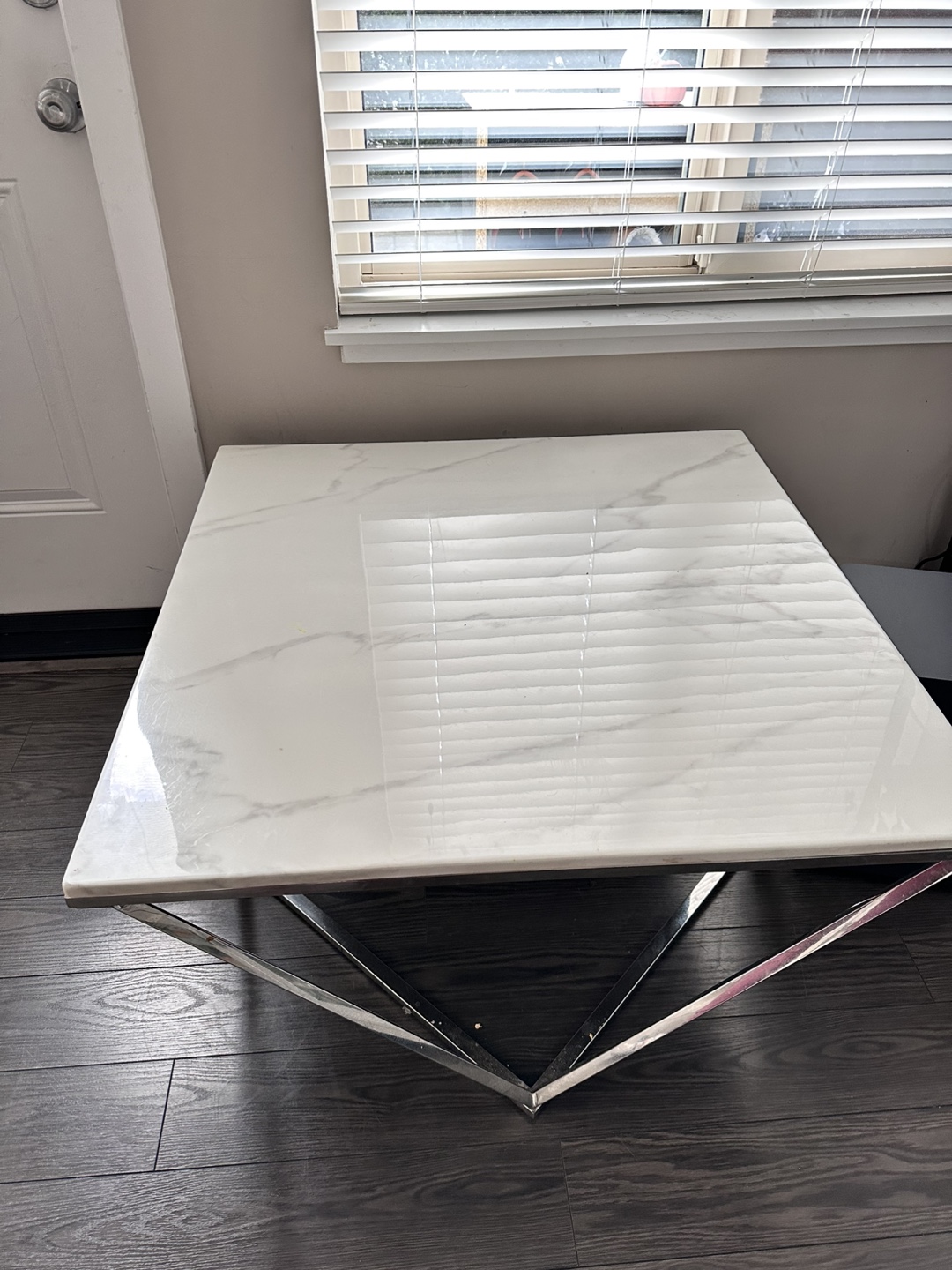 Modern White Marble Coffee Table with Chrome Legs