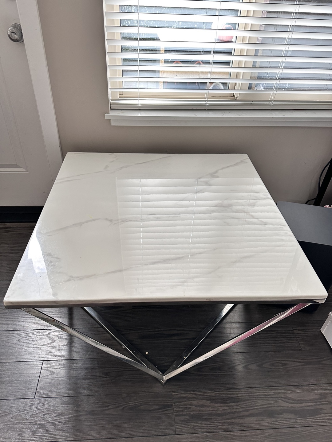 Modern White Marble Coffee Table with Chrome Legs - photo 2