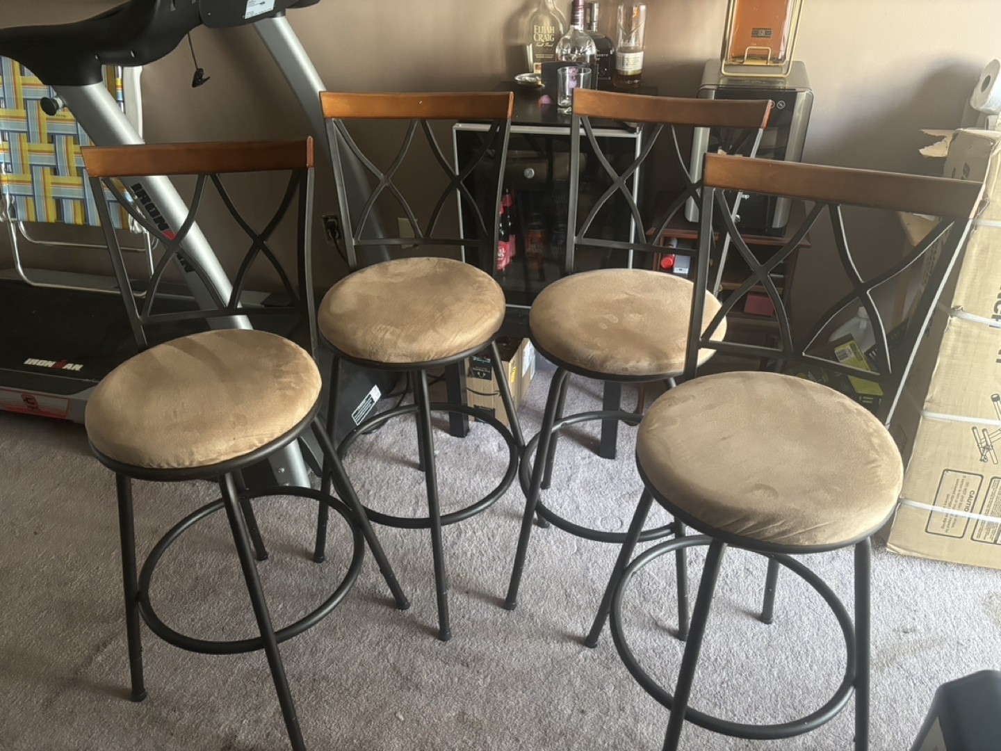 Set of Four Beige Bar Stools Metal Frame - photo 2