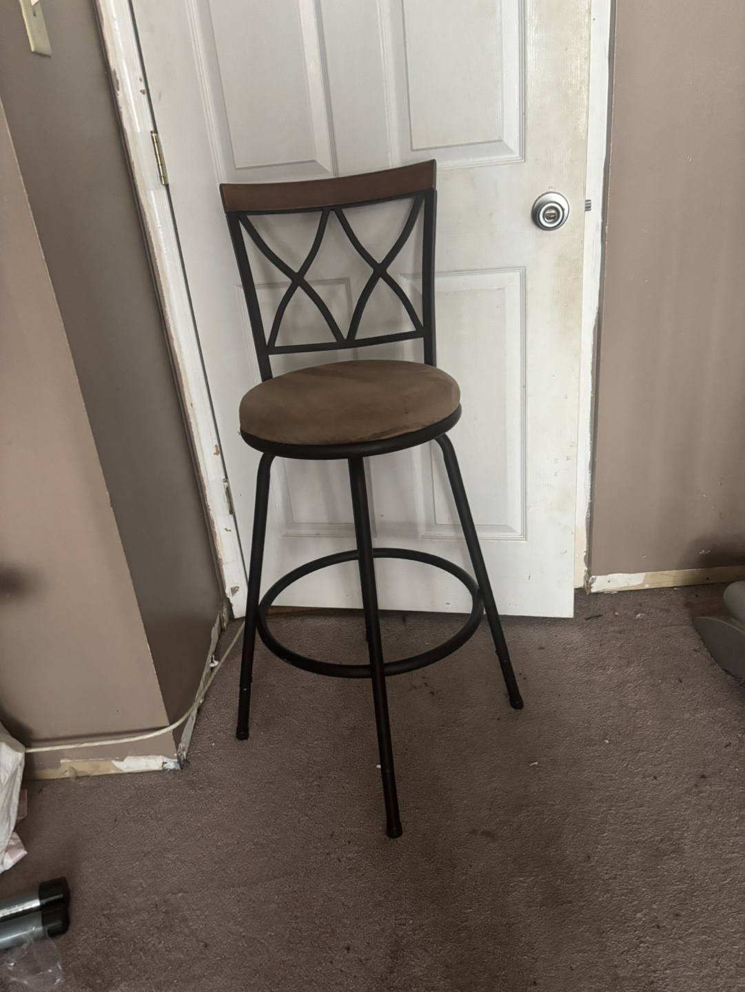 Set of Four Beige Bar Stools Metal Frame