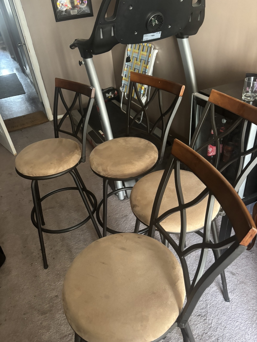 Set of Four Beige Bar Stools Metal Frame - photo 3