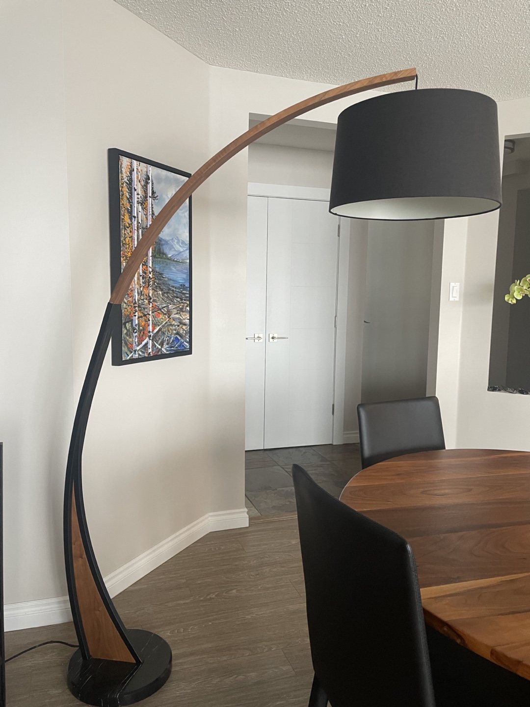 Arc Floor Lamp with Walnut and Marble Base