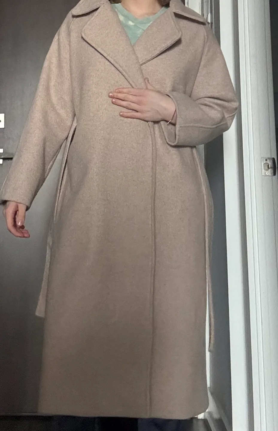 Beige Wool Blend Belted Coat - Size M image indicator(2)