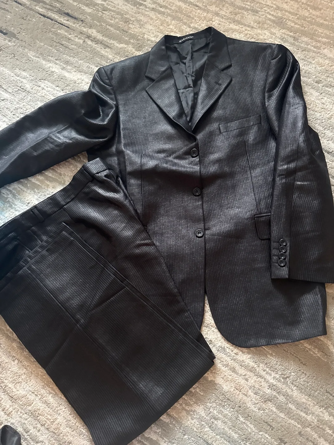 Men's Black Pinstripe Suit - Size 48 thumbnail