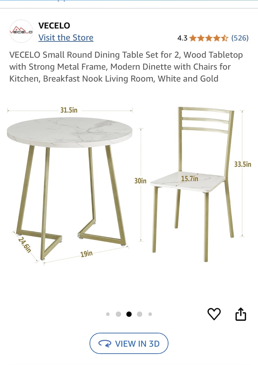 VECELO Small Round Dining Table Set for 2 - photo 5