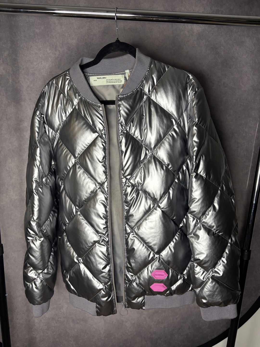 Off-White Silver Quilted Puffer Jacket
