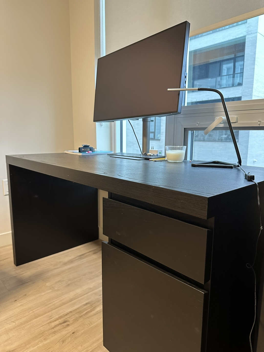 Wood Black Desk Set and black office chair
