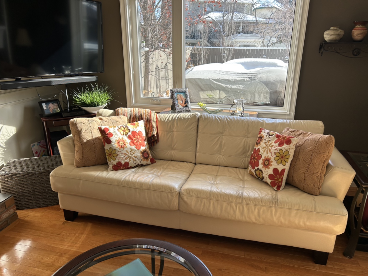 Cream Leather Sofa