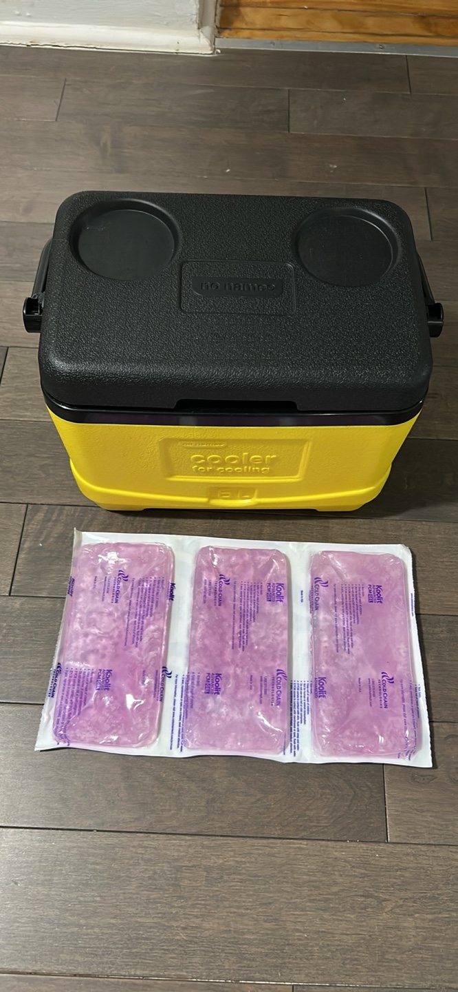 Yellow Cooler with Koolit Ice Packs