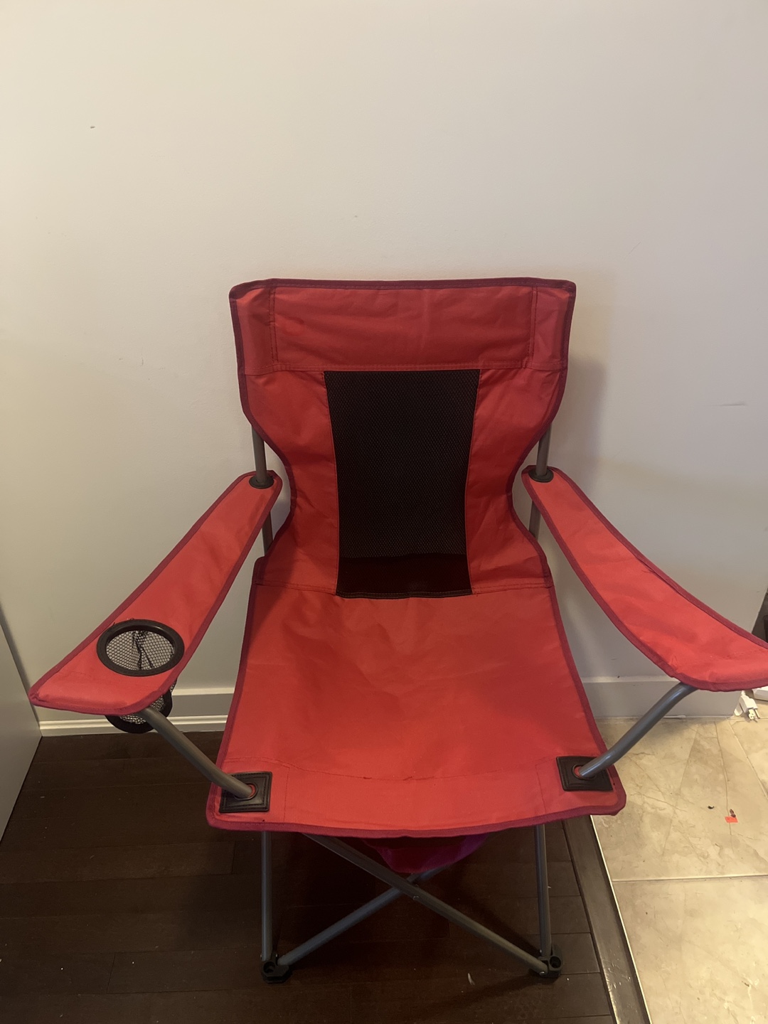 Red Folding Camping Chair with Cup Holder