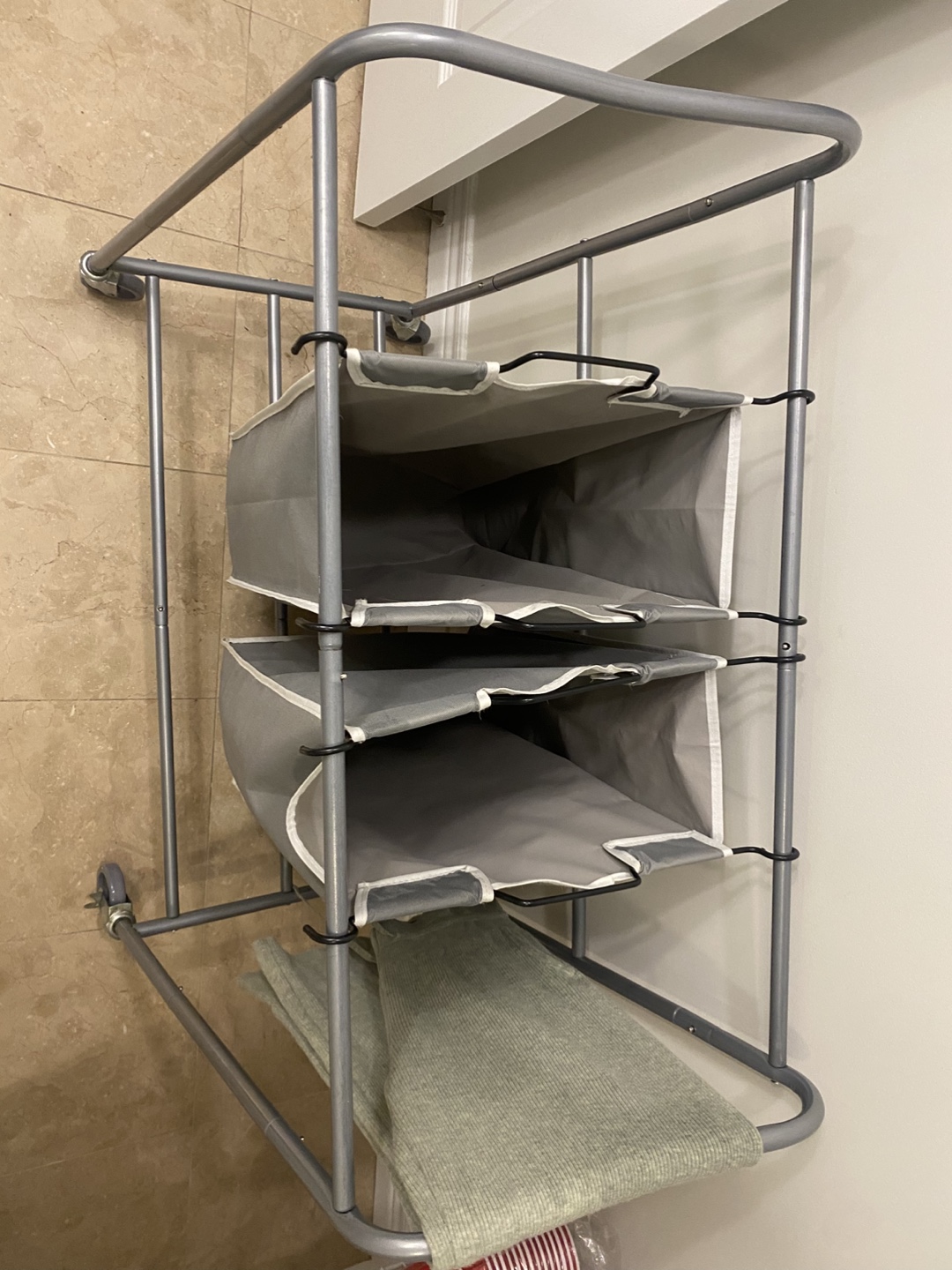 Rolling Laundry Cart with 2 Fabric Baskets