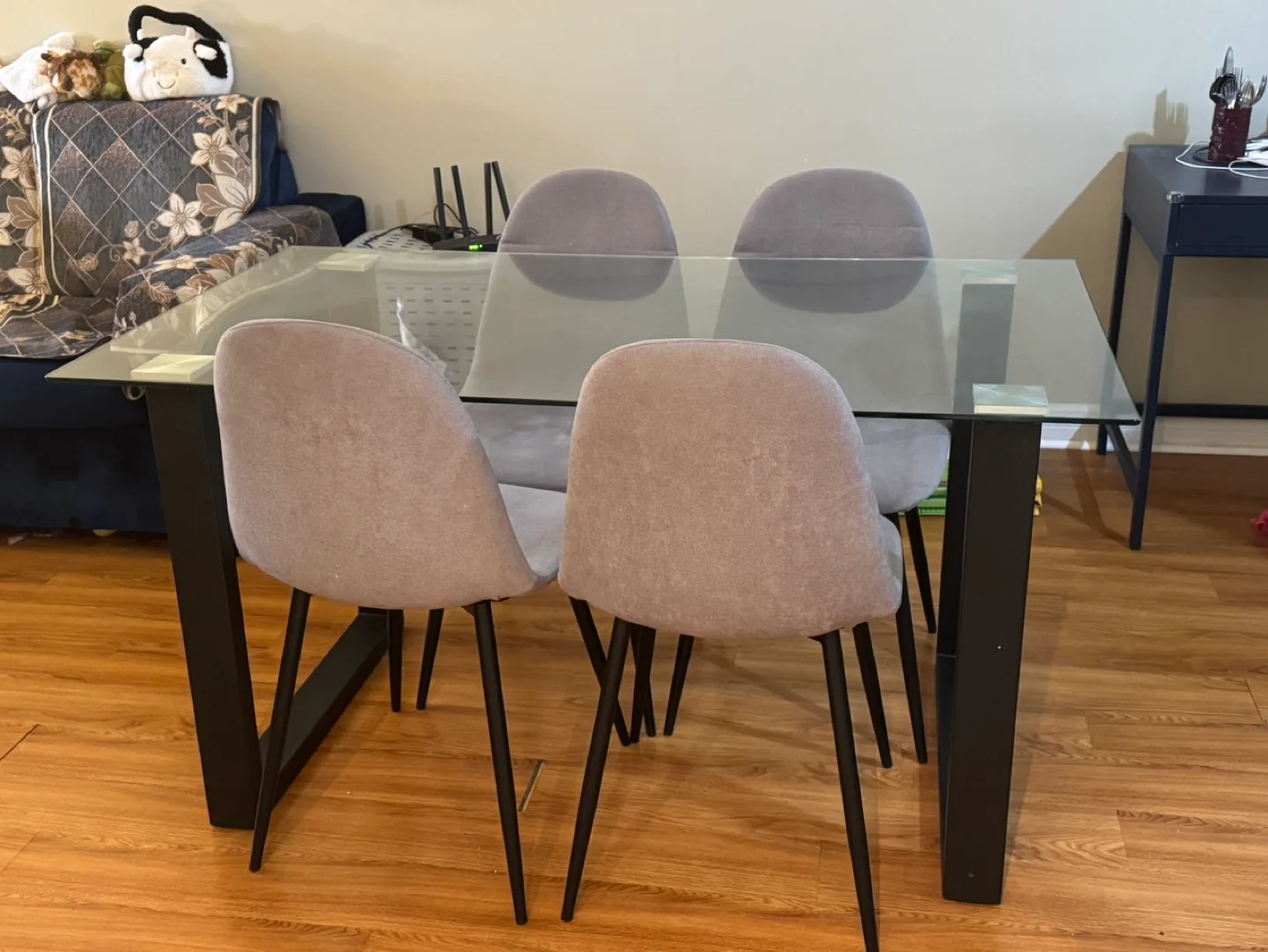 Glass Dining Table Set with Four Grey Chairs image indicator(2)