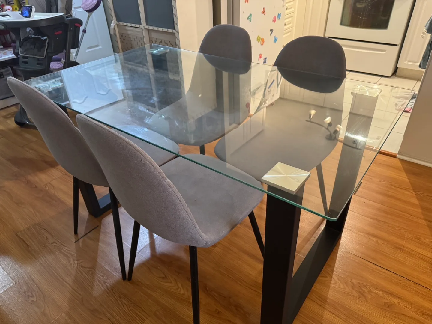 Glass Dining Table Set with Four Grey Chairs image indicator(4)