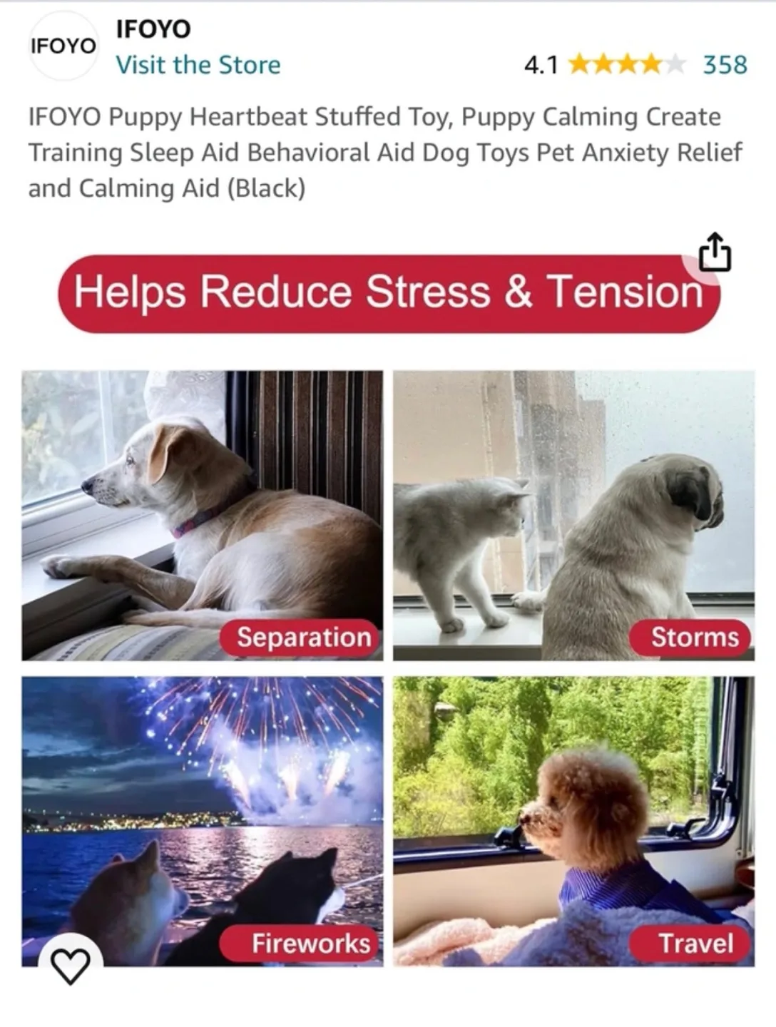 IFOY0 Puppy Heartbeat Stuffed Toy - Calming Aid for Dogs image indicator(5)