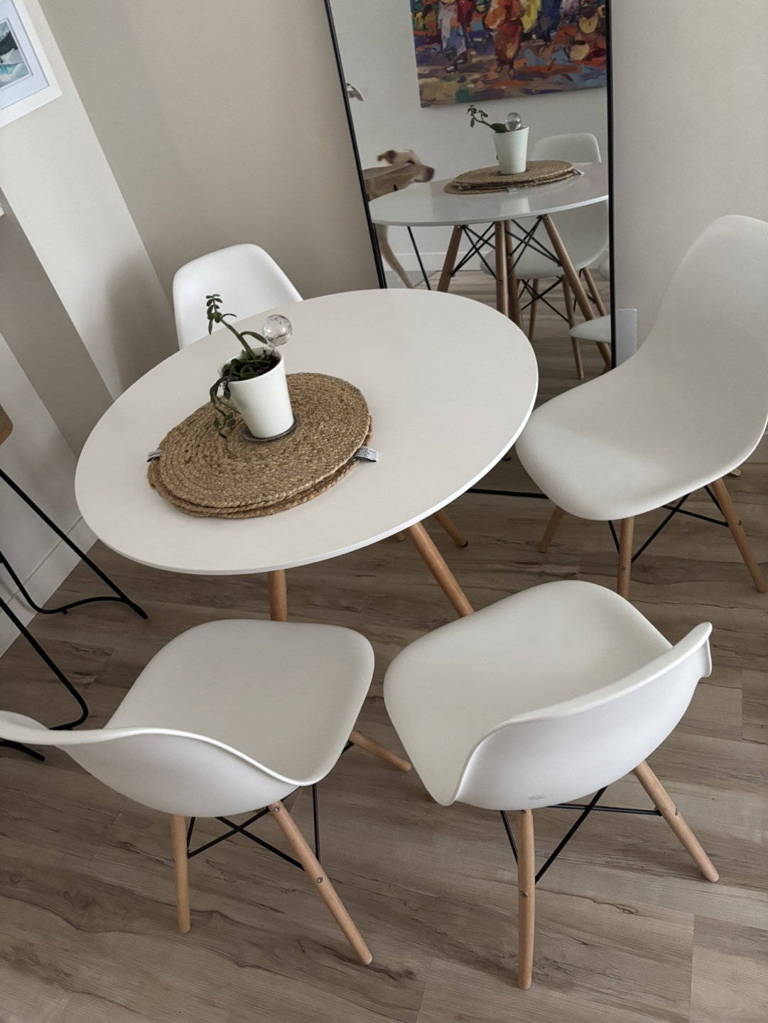 White Round Dining Table and Four Chairs Set