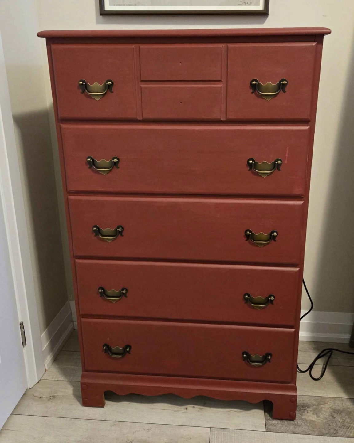 Vintage Red Tallboy Chest of Drawers