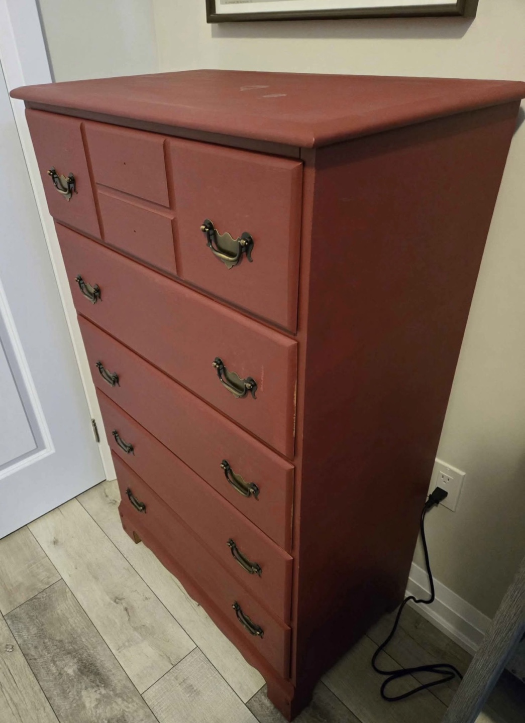 Vintage Red Tallboy Chest of Drawers - photo 2