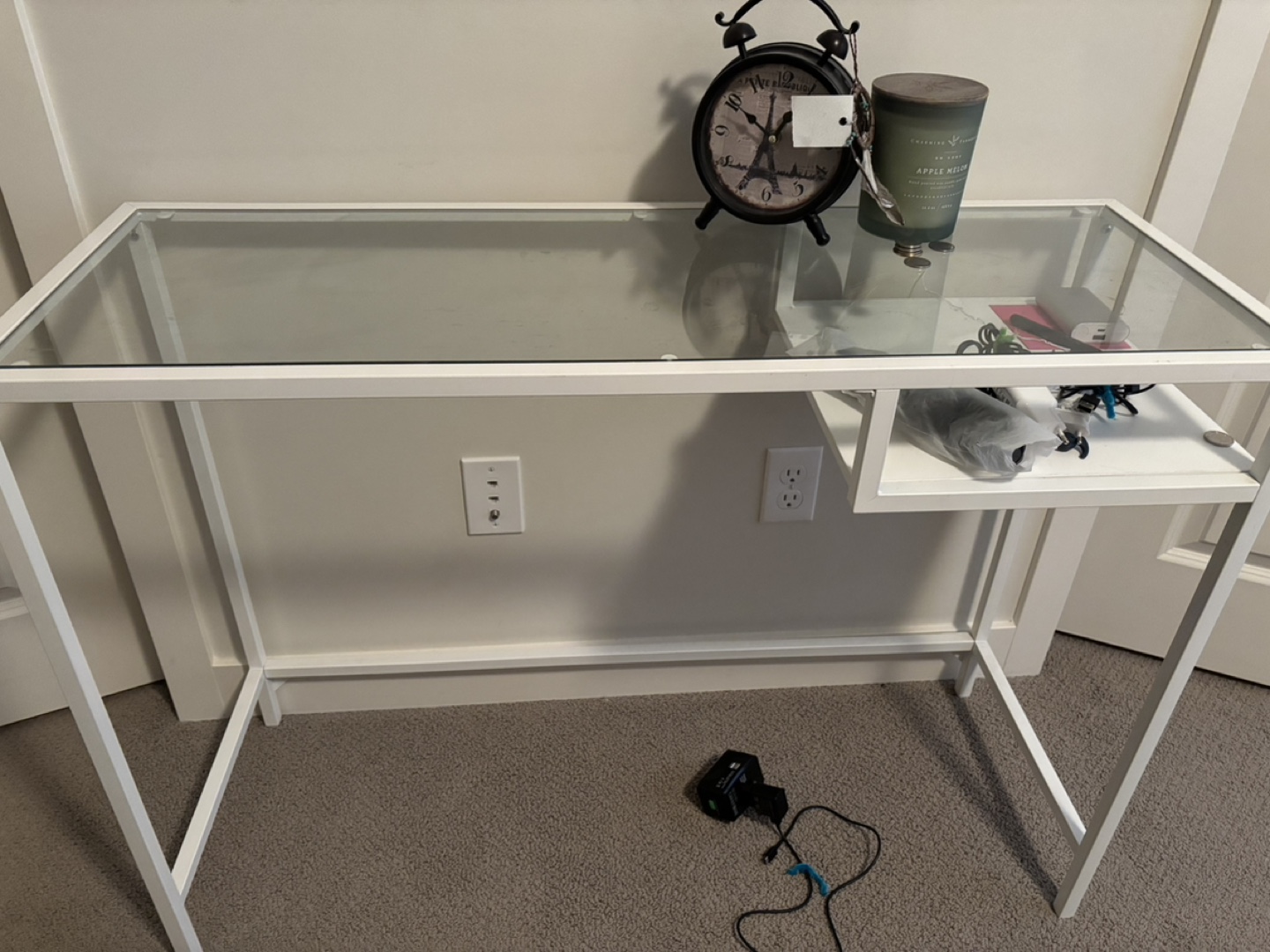 White Glass Top Desk with Metal Frame