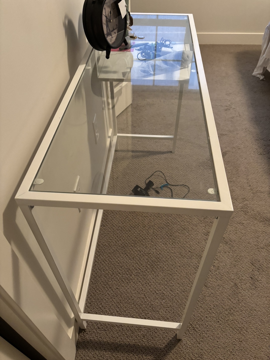 White Glass Top Desk with Metal Frame - photo 2