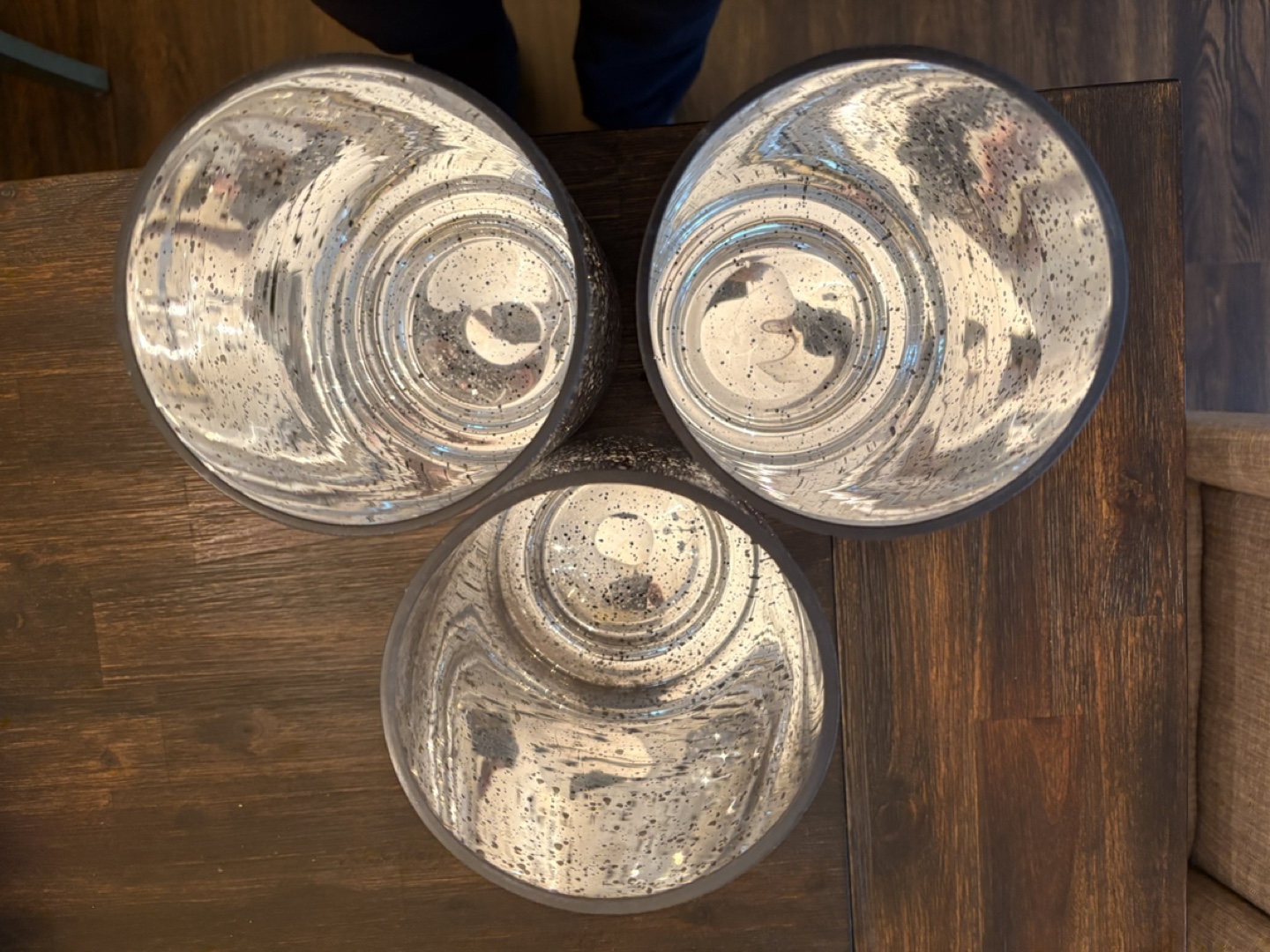 Set of three mercury glass candle holders/vases